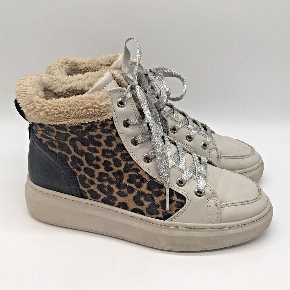 MARC FISHER Fellow Leopard Faux Fur Sneakers Women's 7M High Top Lace Up Shoes